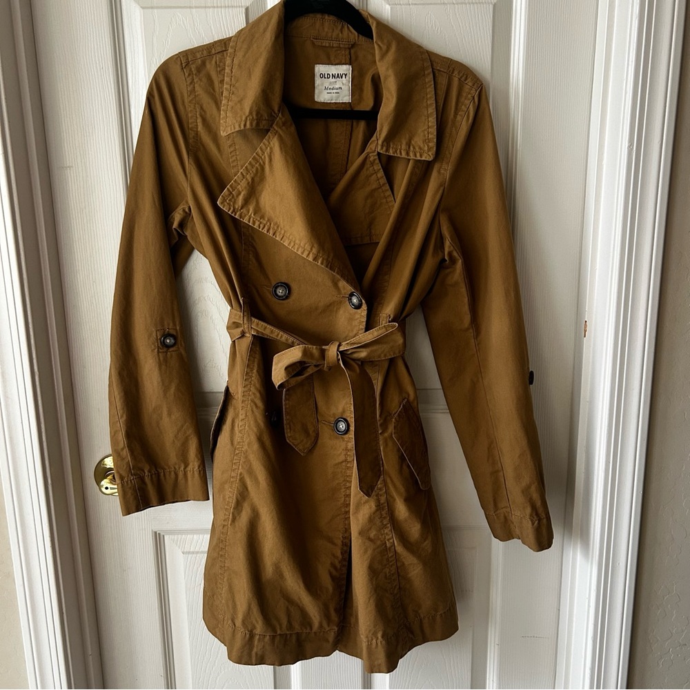 Old Navy Women's Tan 100% Cotton Trench Coat, Medium Fall Autumn